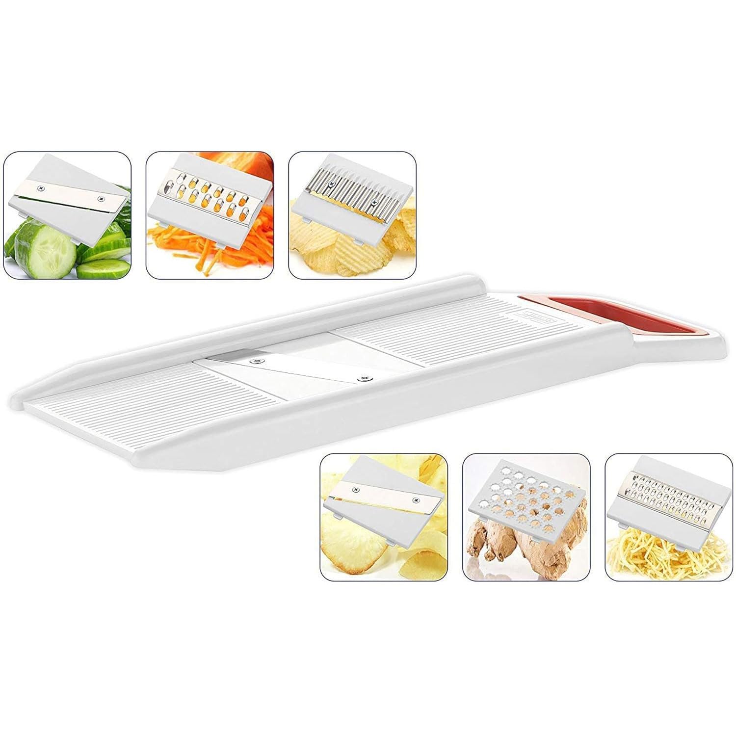 Giftock 6 in 1 Slicer for Kitchen, Vegetable Slicer Crusher Multi Blade Potato Chip, Veggie Slicer, Vegetable Cutter, Julienne Shredder Use in Kitchen - White(Pack of 1)