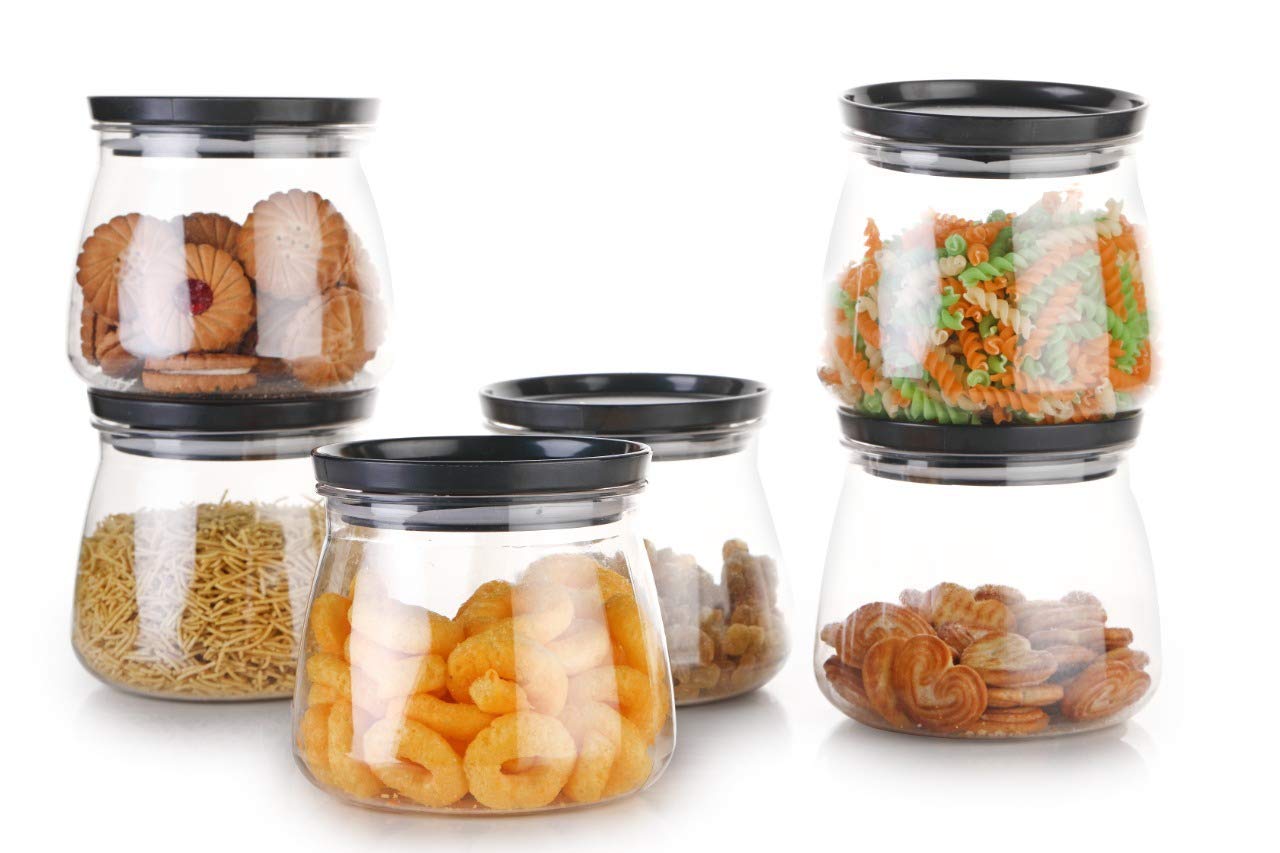 Giftock Airtight Handi Shape Container Jar for Kitchen - 900ml Jar Set for Kitchen Storage - Unbreakable Plastic Jar with Air-Tight Design(Black) (6)
