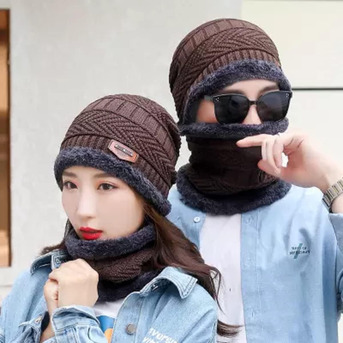 Giftock Wool Beanie Cap & Muffler for Mens & Women  Winter Cap for Men  Mens Woolen Cap with Neck Muffler  Winter Muffler for Women  Soft Woolen Muffler & Cap for Men & Women Black