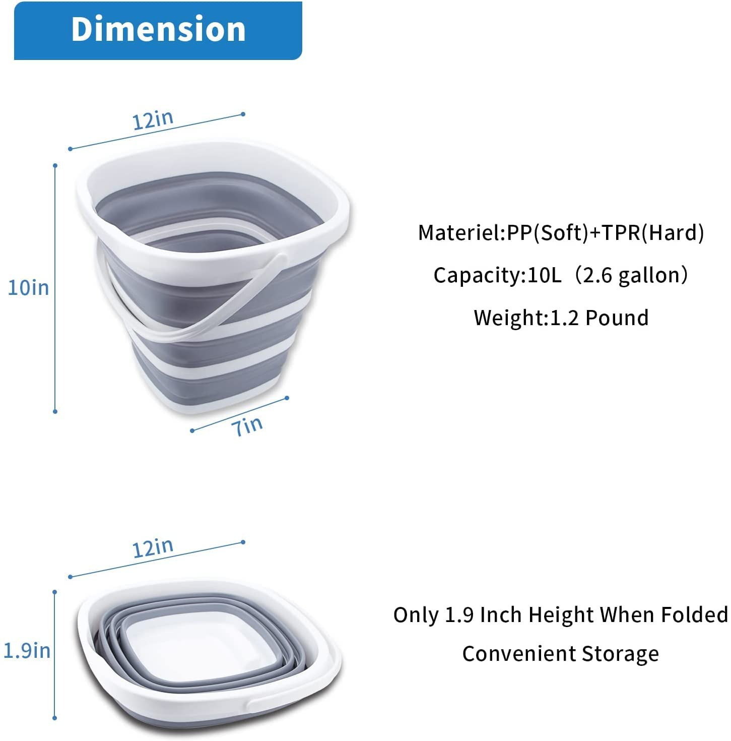 Giftock 10L Collapsible Bucket Portable Folding Bucket Lid Silicone Car Washing Bucket Children Outdoor Fishing Travel Home Storage