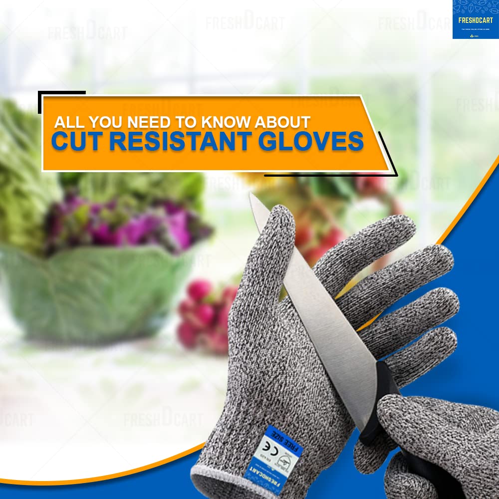 Giftock Rubber Karo-988S Anti Cut Resistant Level 5 Protection With Elastic Hand Fitting Safety Gloves (Free Size, Grey, 1 Pair), Pack of 1