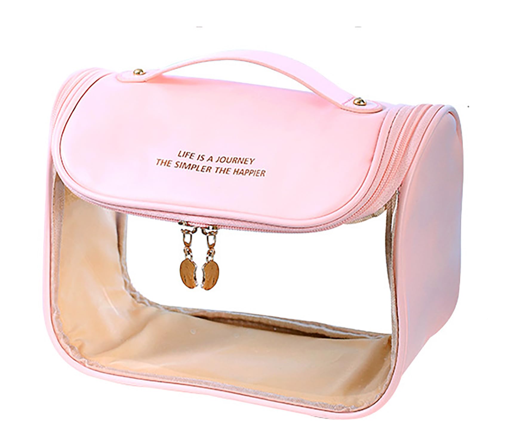 Giftock Makeup Bag, Portable Cosmetic Bag, Large Capacity Travel Makeup Organizer, Leather Cosmetic Brush Case for Women Toiletry Bag for Girls with Handle and Divider (Light Pink)