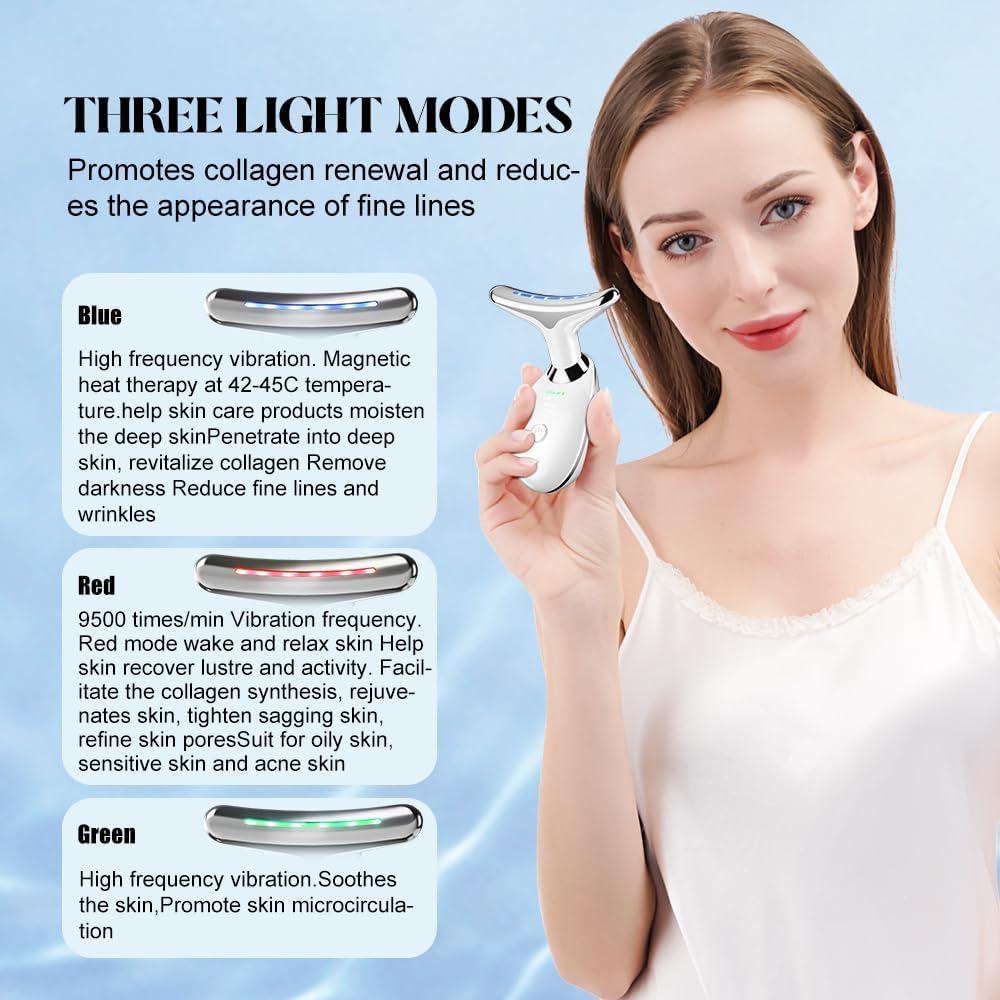 Giftock Neck Face Massager, Firming Wrinkle Removal Tool, Vibration Massager with 3 Color Modes for Skin Tightening Face Sculpting