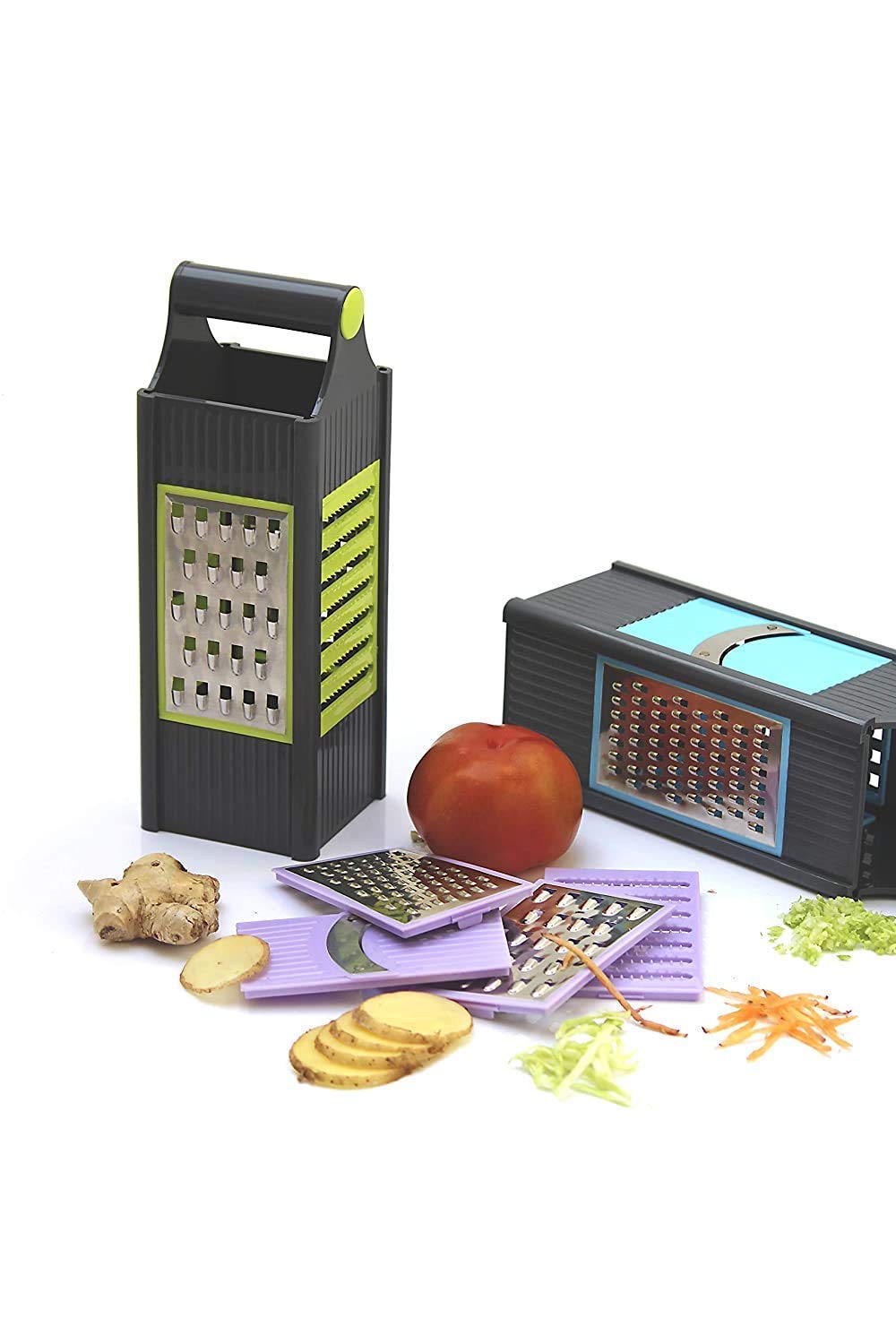 Giftock Stainless Steel 4 in 1 Vegetable Slicer Grater Cutter Chopper for Kitchen Salad Maker Grinder Shredder with Blades for Cheese Vegetables Fruit Cabbage Slicing Grating Multicolor