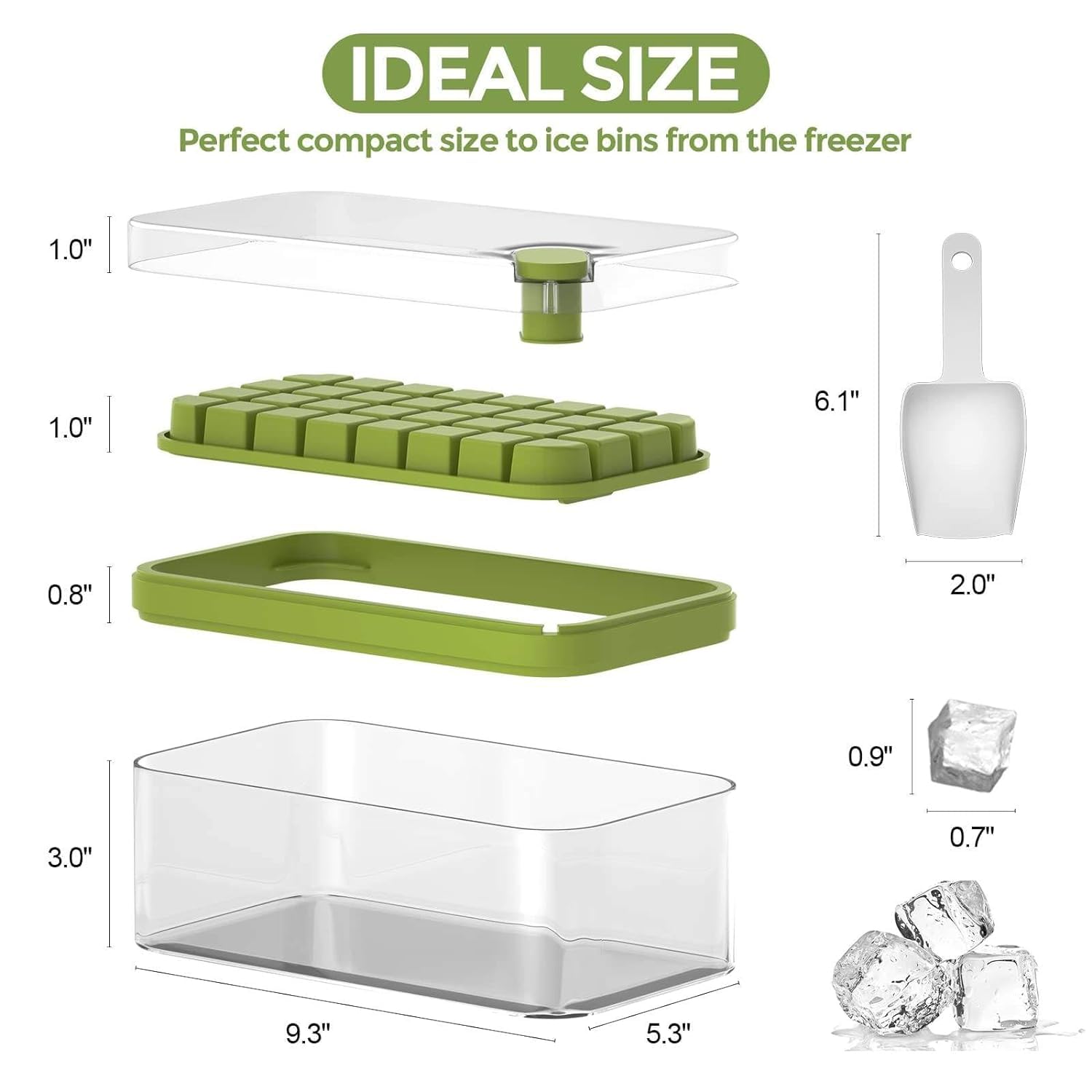 Giftock 2 Layer Ice Cube Tray with Lid & Bin, Square Ice Cubes Molds with Ice Scoop, One Tap Easy Release & Save Space, Bpa Free Ice Cube Storage Container 64 Ice Cubes