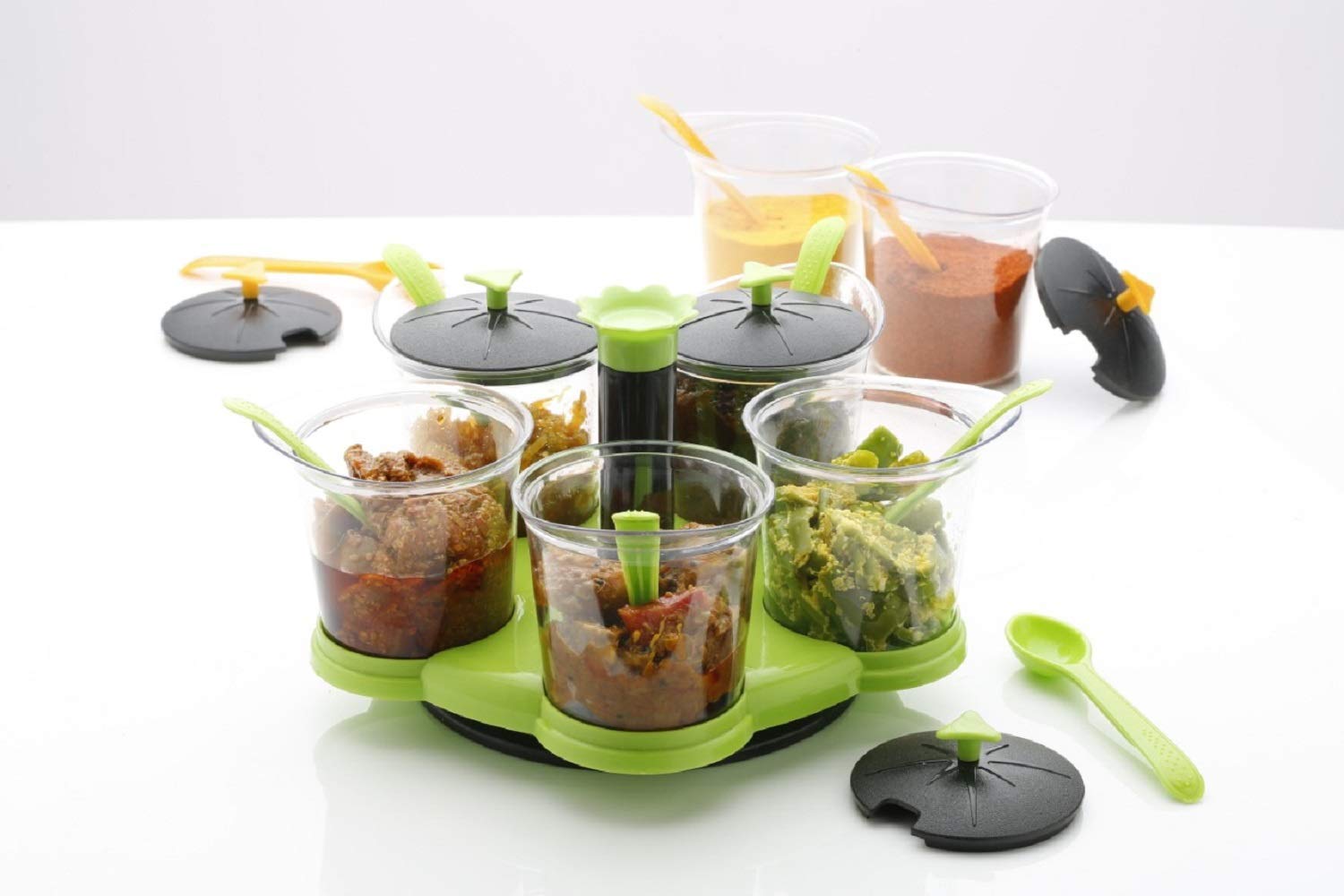 Giftock Plastic Multi Purpose Dining Set/Masala Container of 5 Spice Rack (Multicolored)
