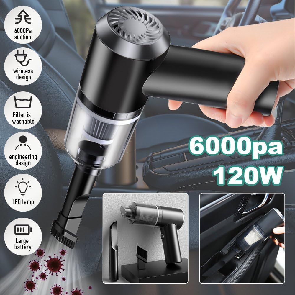 Giftock Portable Mini Car Vacuum Cleaner with,USB Rechargeable Wireless Handheld Car Vacuum Cleaner Traveling, Camping Reusable,Portable,Rechargeable Vacuum (2 in 1)