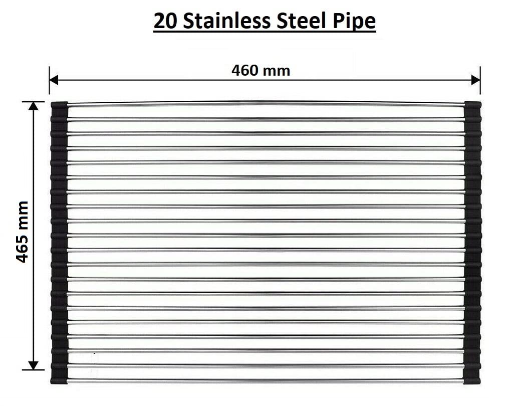 Giftock  Multipurpose Roll-up Dish Drying Rack Over The Sink Mat, Stainless Steel Adjustable Folding Rolling Dish Drainer Organizer Rack for Kitchen, Black - Big Size (46.5 x 46 cm)