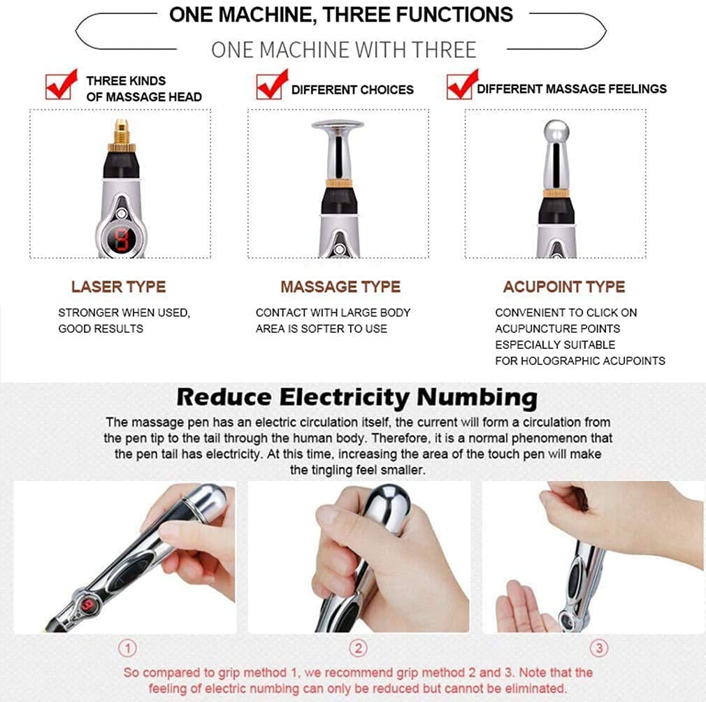 Giftock Sure Electronic Acupuncture Pen,Electric Meridians Laser Acupuncture Machine Magnet Therapy Instrument Meridian Energy Pen Massager Relief Pain Tools For Arthritis (Silver)