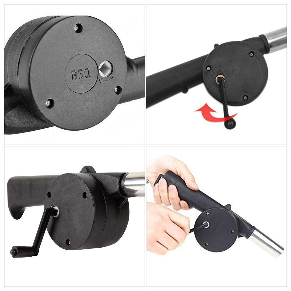 Giftock Glord Stainless Steel Standard Portable Hand Powered Bbq Fan Air Blower For Outdoor Camping Picnic Charcoal Grill Barbecue (Multicolour).
