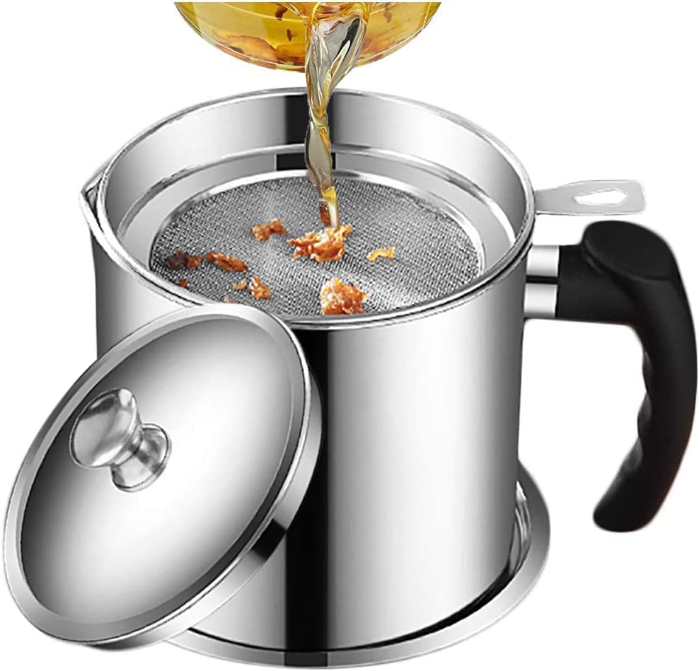 Giftock  Modular Kitchen Oil Filter Stainless Steel Household Oil Pot with Lid Cooking (Best Oil & Health Shaver) Oil Fat Separator for Filter Residue 1.5L
