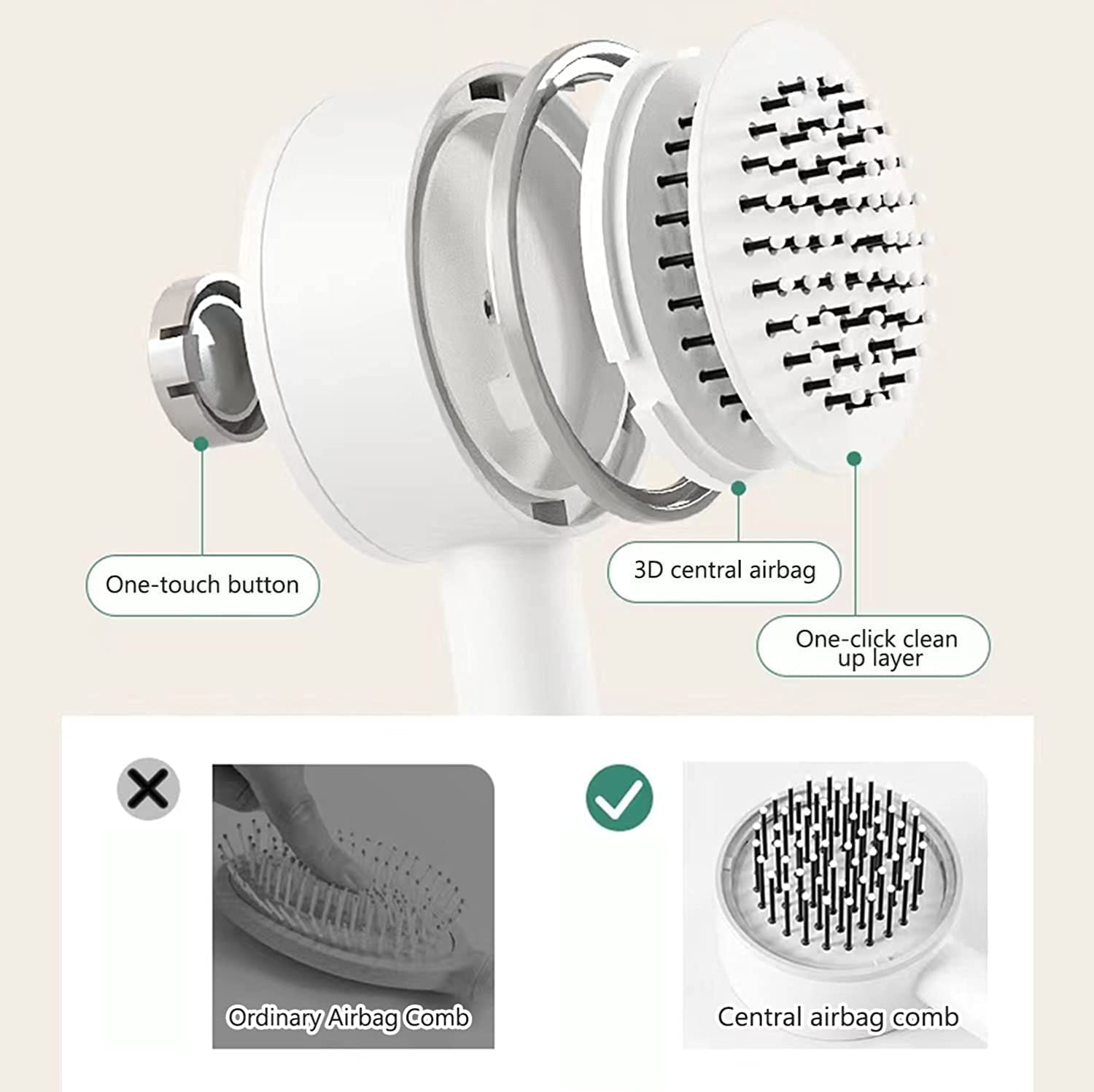Giftock Airbag Massage Comb, 3D Air Cushion Massager Brush, Self Cleaning HairBrush, Original Detangler Self Cleaning Hair Brush, Massage Brush Hair Combs for Men and Women