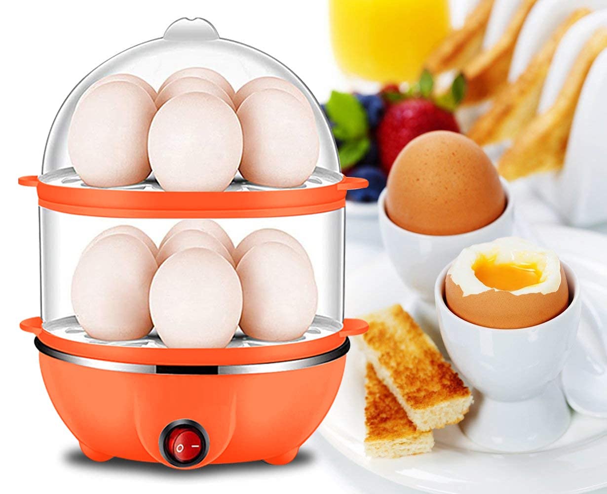 Giftock Egg Boiler With Automatic Off & Double Layer Electric Egg Maker For Boiling, Cooking And Frying The Eggs| Egg Boiler/Egg Poacher Machine / 14 Egg Cooker/Egg Steamer/Omelet Bowl With Tray.