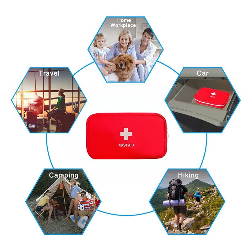 Giftock Travel Medicine Pouch Emergency First Aid Kit Box Organizer with Medicine-Pocket Empty Bag for Travelling Car, Home, Office (Red)