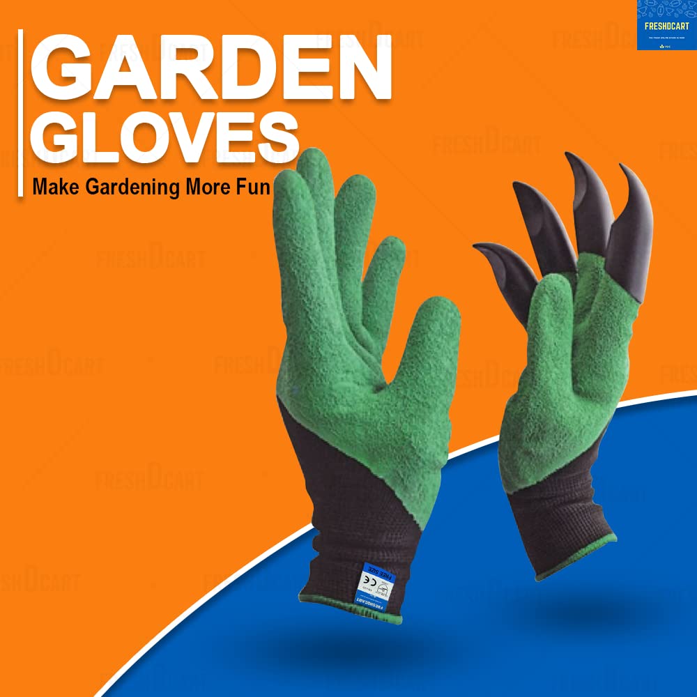 Giftock Heavy Duty Garden Farming Gloves Washable with Right Hand Fingertips ABS Claws for Digging and Gardening (Free Size, Green)(Acrylonitrile Butadiene Styrene, pack of)
