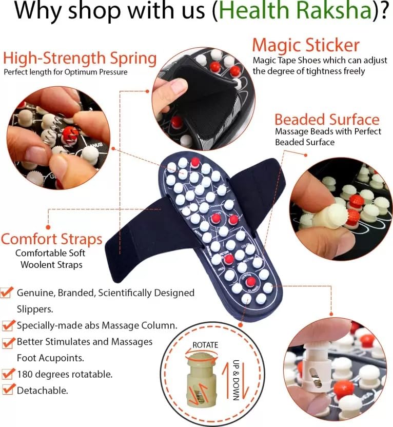 Giftock Spring Acupressure Magnetic Therapy Sandals |Yoga Paduka Acupressure Foot Relaxer| Foot Massager Slipper| Rotating Acupressure Foot Slippers for Men & Women (6 UK)