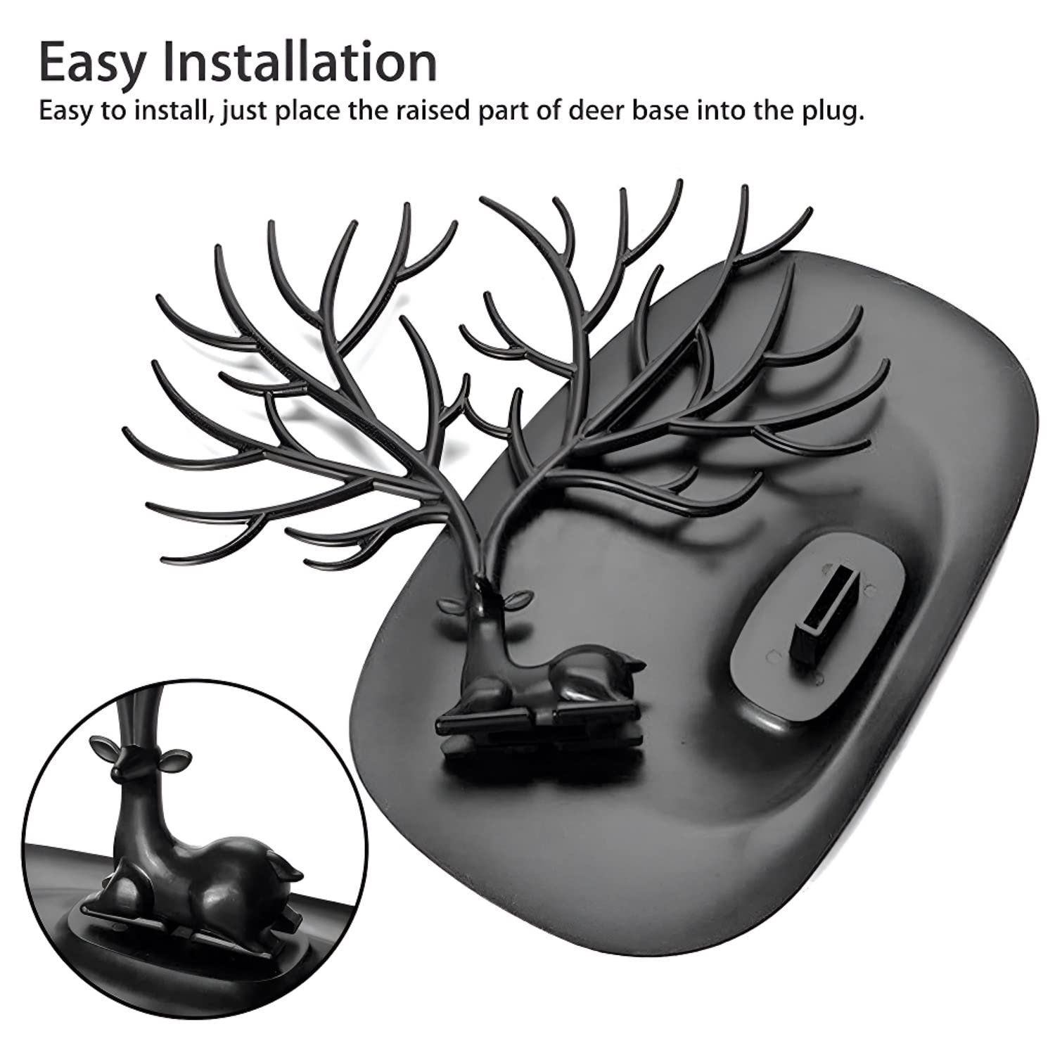 Giftock Deer/Antlers Jewelry Holder Deer Tree | Creative Sika Deer Tree Tray Display Stand Holder (Black)
