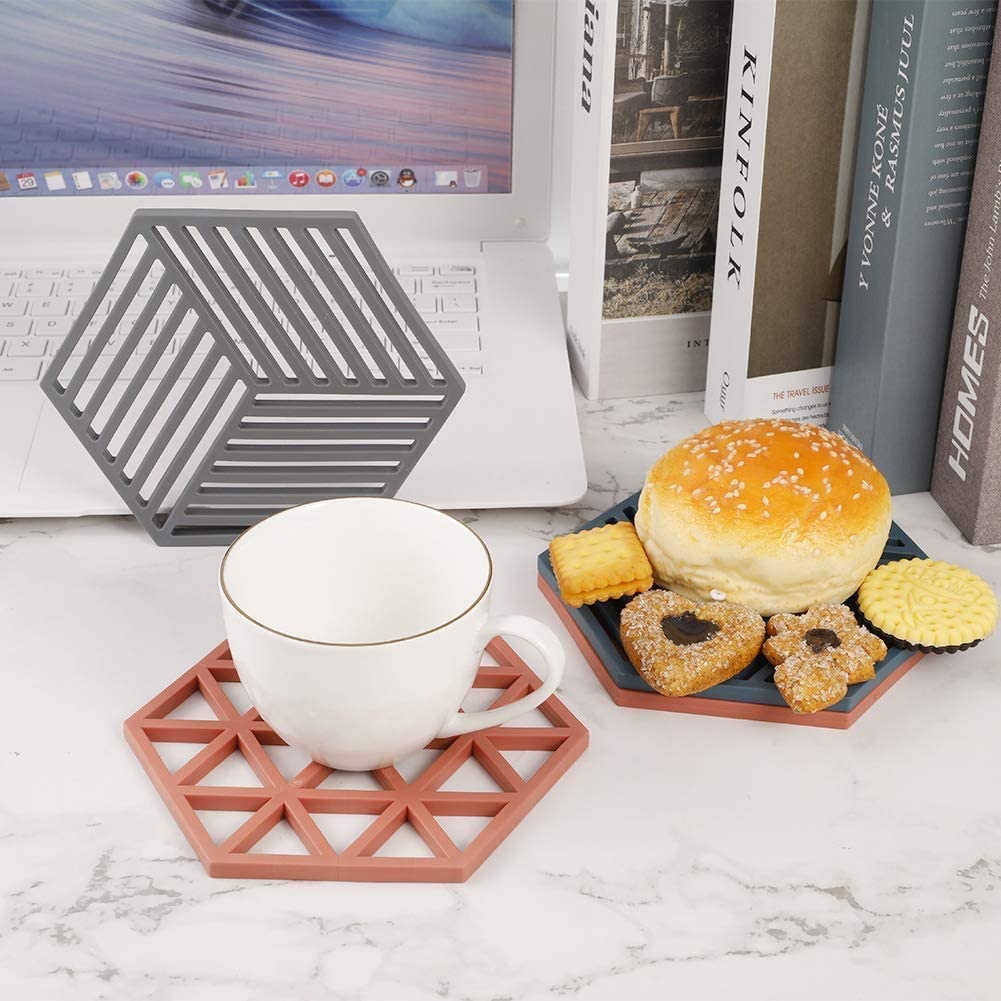 Giftock Silicone Trivets 6 Pcs 6.33 5.5 in Non-Slip Heat Resistant Hot Pots and Pans Holder, Expandable Hexagon Mats for Kitchen Cooking Counter