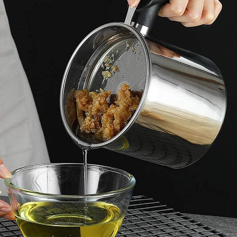 Giftock  Modular Kitchen Oil Filter Stainless Steel Household Oil Pot with Lid Cooking (Best Oil & Health Shaver) Oil Fat Separator for Filter Residue 1.5L