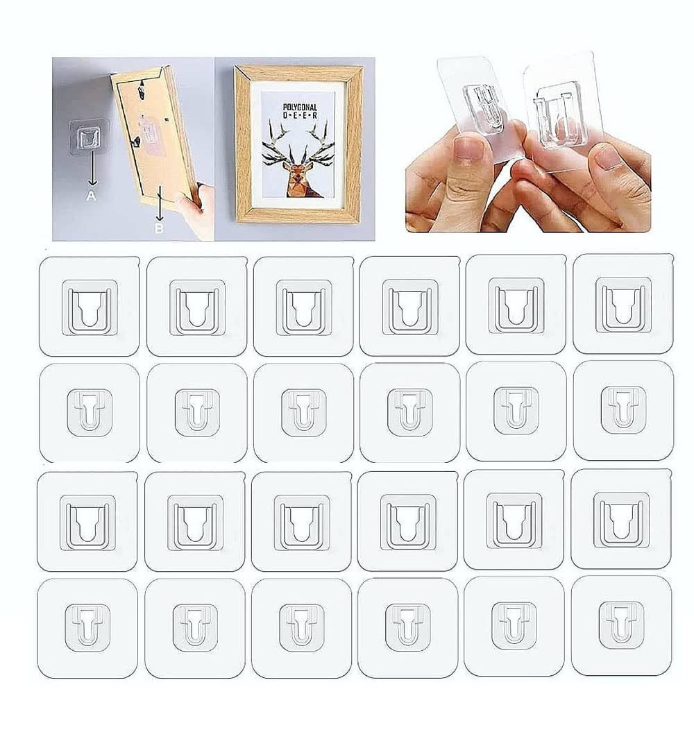 Giftock Self Adhesive Double Side (Male/Female) Plastic Waterproof Wall Hooks Magic Transparent Sticker for 10 kg Max Pack of 10