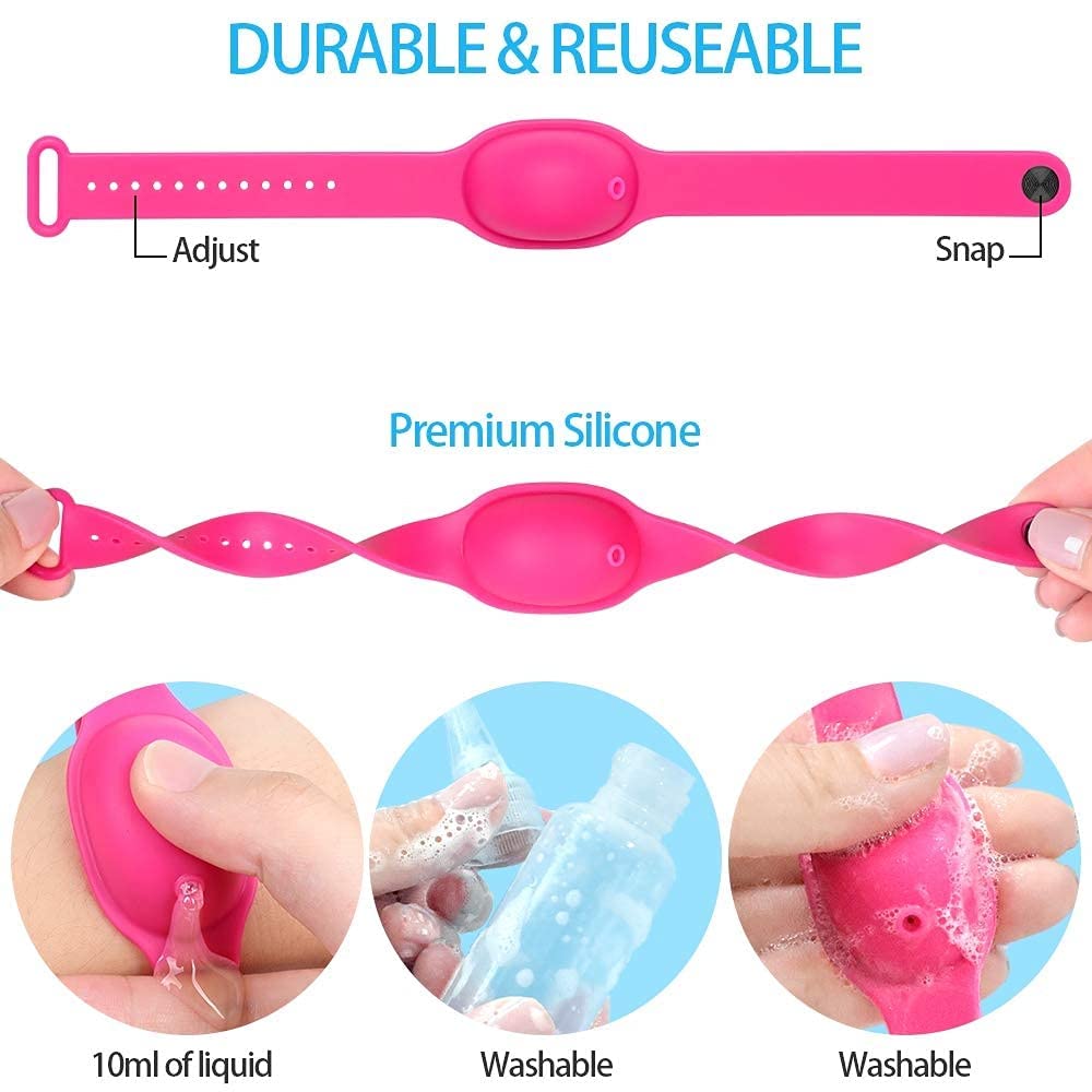 Giftock Portable Hand Sanitizer Dispenser Bracelet Silicone Refillable Wristband Hand Dispenser Pumps Sports Wristbands for Outdoor Travel, Colour May Vary (Pack of 3)