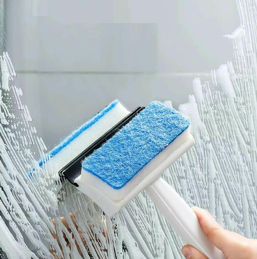 Giftock Stainless Steel 2 in 1 Glass Wiper Cleaning Brush|Household Cleaner Mirror Grout Tile Cleaner Washing Pot Brush Double-Sided Glass Wipe Bathroom Wiper Window Glass Wiper(Multicolor)- Pack of 1