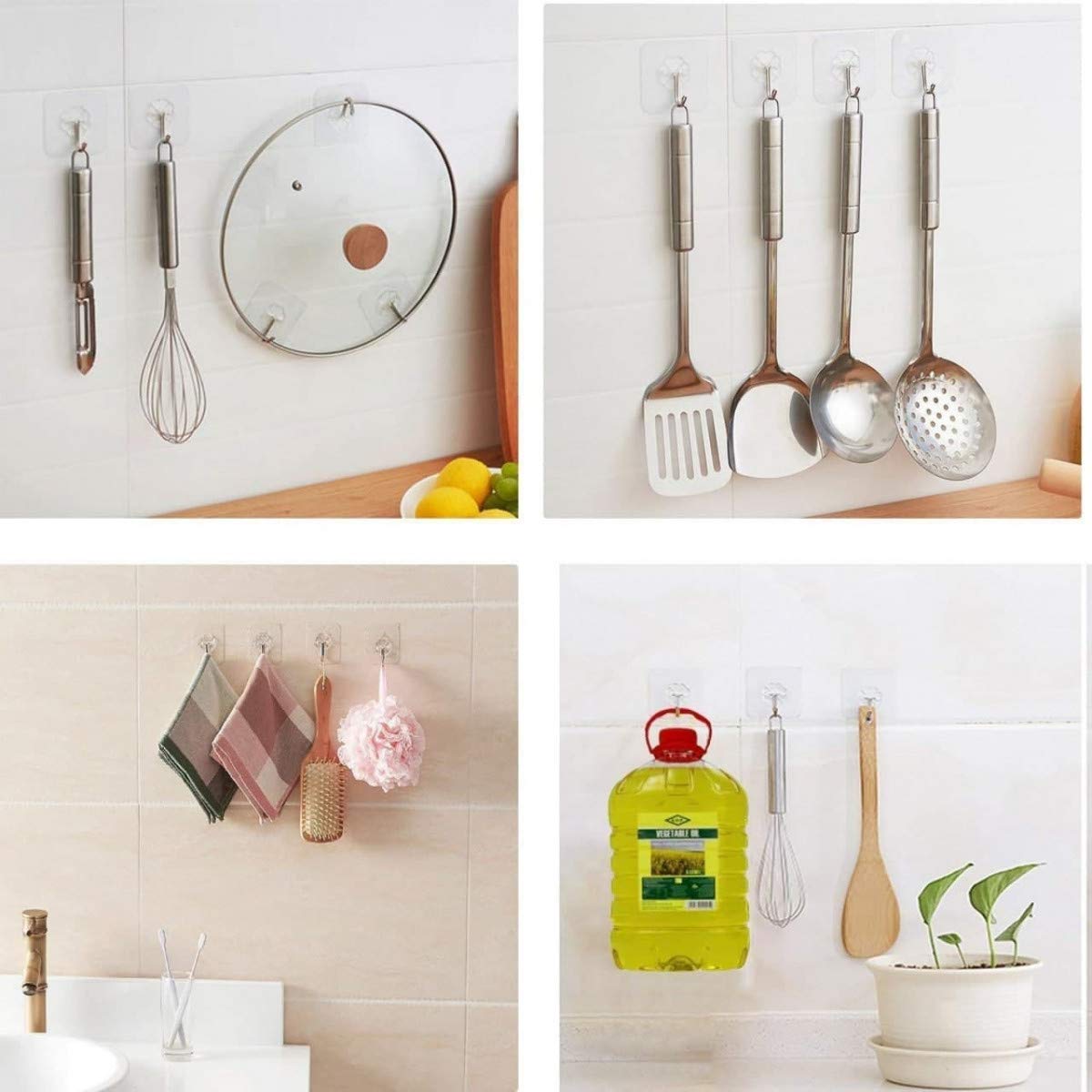 Giftock Adhesive Sticker ABS Plastic and Steel Hook Waterproof Transparent Hooks Hanger for Wall Kitchen Bathroom Bedroom Accessories Heavy Duty Sticky Hooks (Pack of 15)