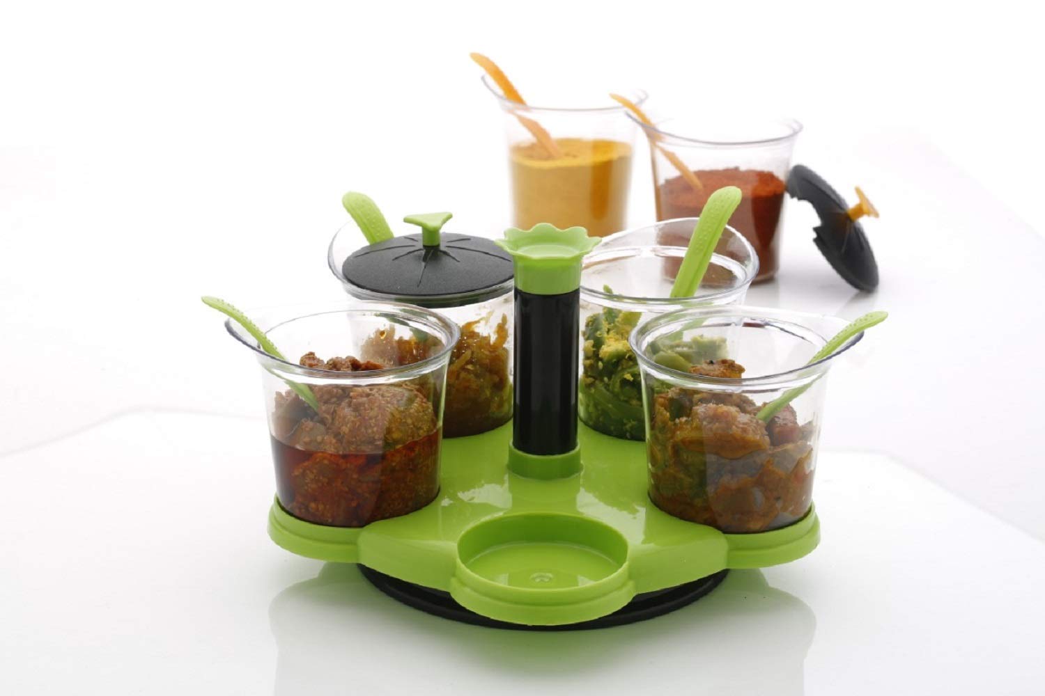 Giftock Plastic Multi Purpose Dining Set/Masala Container of 5 Spice Rack (Multicolored)