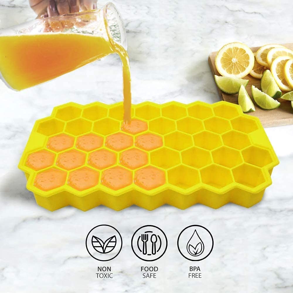 Giftock Flexible Silicone Honeycomb 37 Cavity Ice Cube Tray for Freezer Moulds Small Cubes Whiskey Fridge Bar Soft Ice Cube Tray -Pack of 1 Multicolor