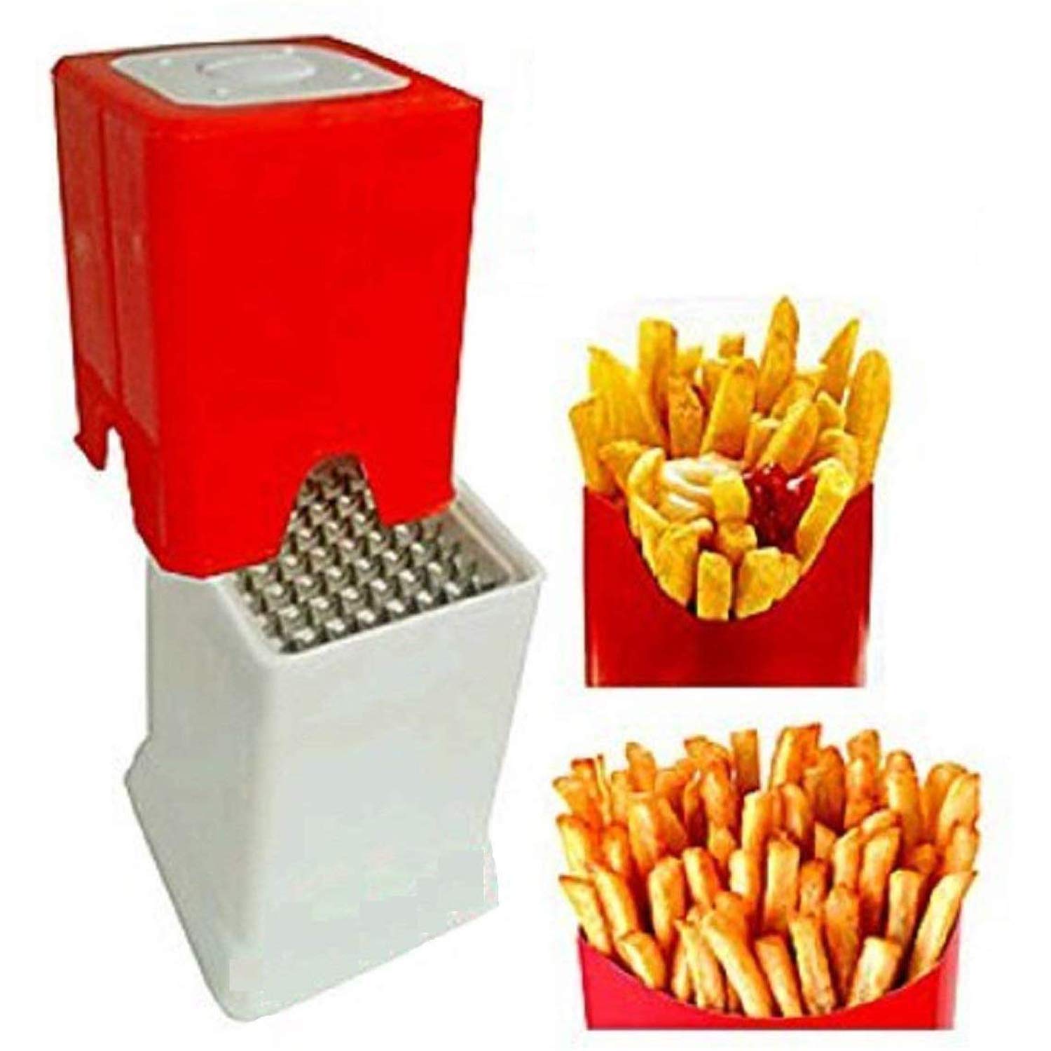 Giftock Plastic Potato Chipser French Fries, Potato Finger Chips Cutter (Red) - CTKTC30884