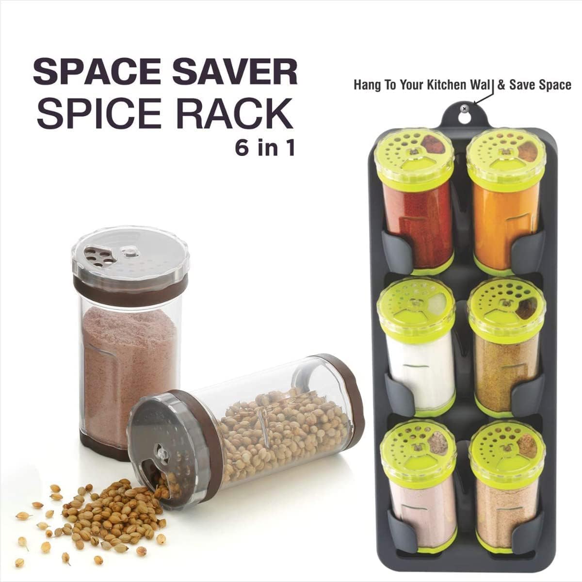 Giftock Space Saver Spice Rack 6 in 1 Non-Skid 3 Slanted Tier Hanging 6 Jars Spice Rack for Kitchen