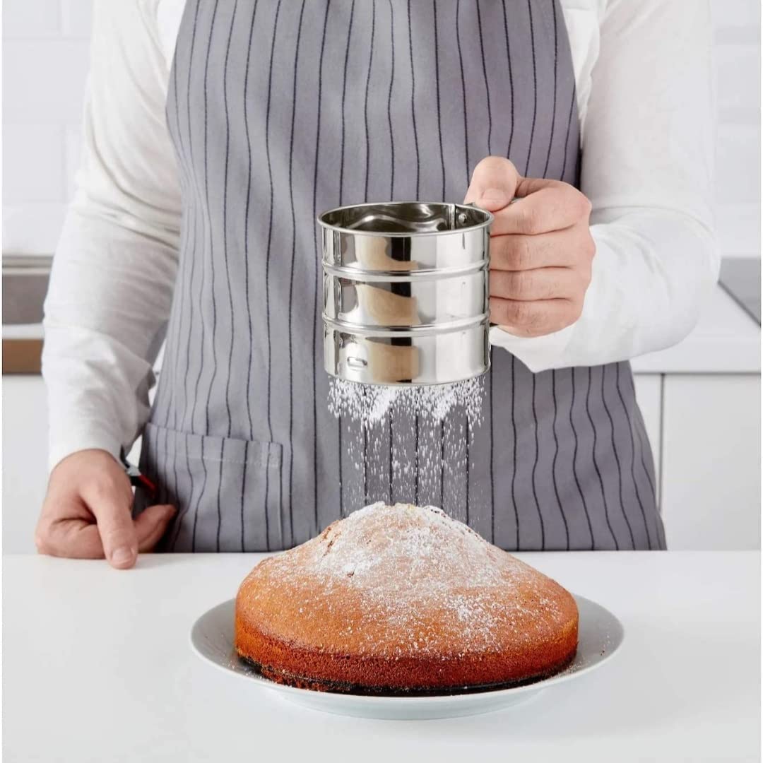 Giftock Flour Sifter, Stainless Steel Sifter for Baking Double Layer Fine Mesh Baking Sifter One Hand Press Crank Sifter for Powdered Sugar Shaker