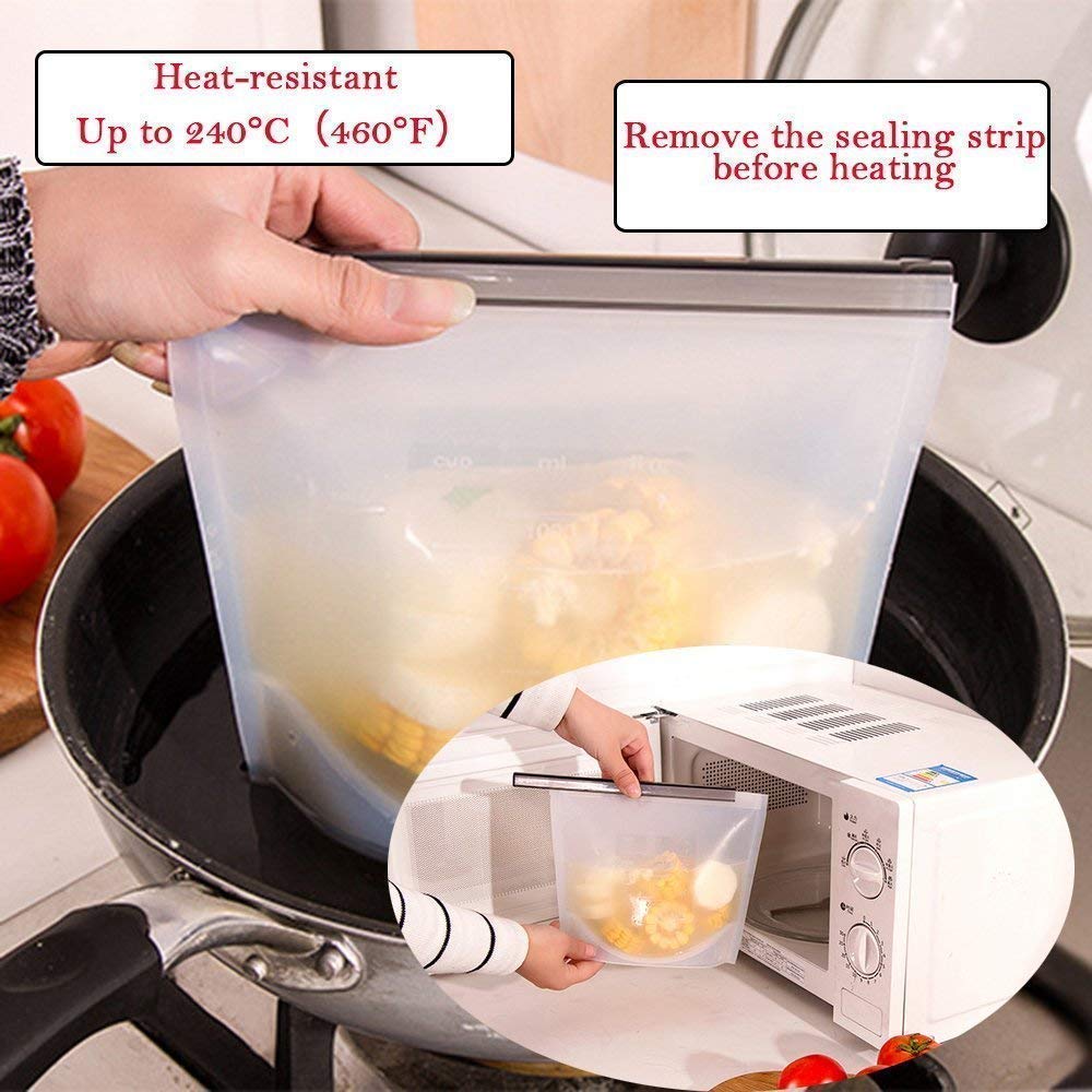 Giftock  Silicone Food Bag Reusable Seal Storage Container Silicone Food Preservation Bag Freezer Leak-Proof Cooking Ziplock Bags Blue 1000 ml (1 liter, 3 piece)