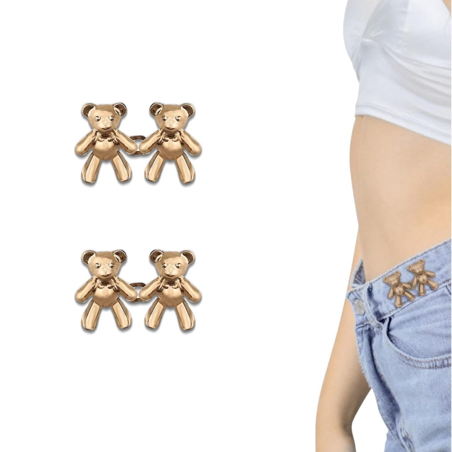 Giftock Adjustable Cute Bear Button Pins Buckle for Loose Jeans, Metal Pins Pearl Detachable Instant Button Pins, Set for Pants, Jeans, Skirts, Sleeves Tightener for Skirt Pants (Pack of 1, Silver)