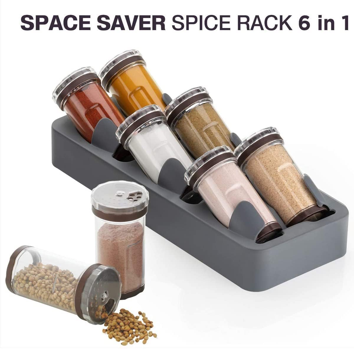 Giftock Space Saver Spice Rack 6 in 1 Non-Skid 3 Slanted Tier Hanging 6 Jars Spice Rack for Kitchen