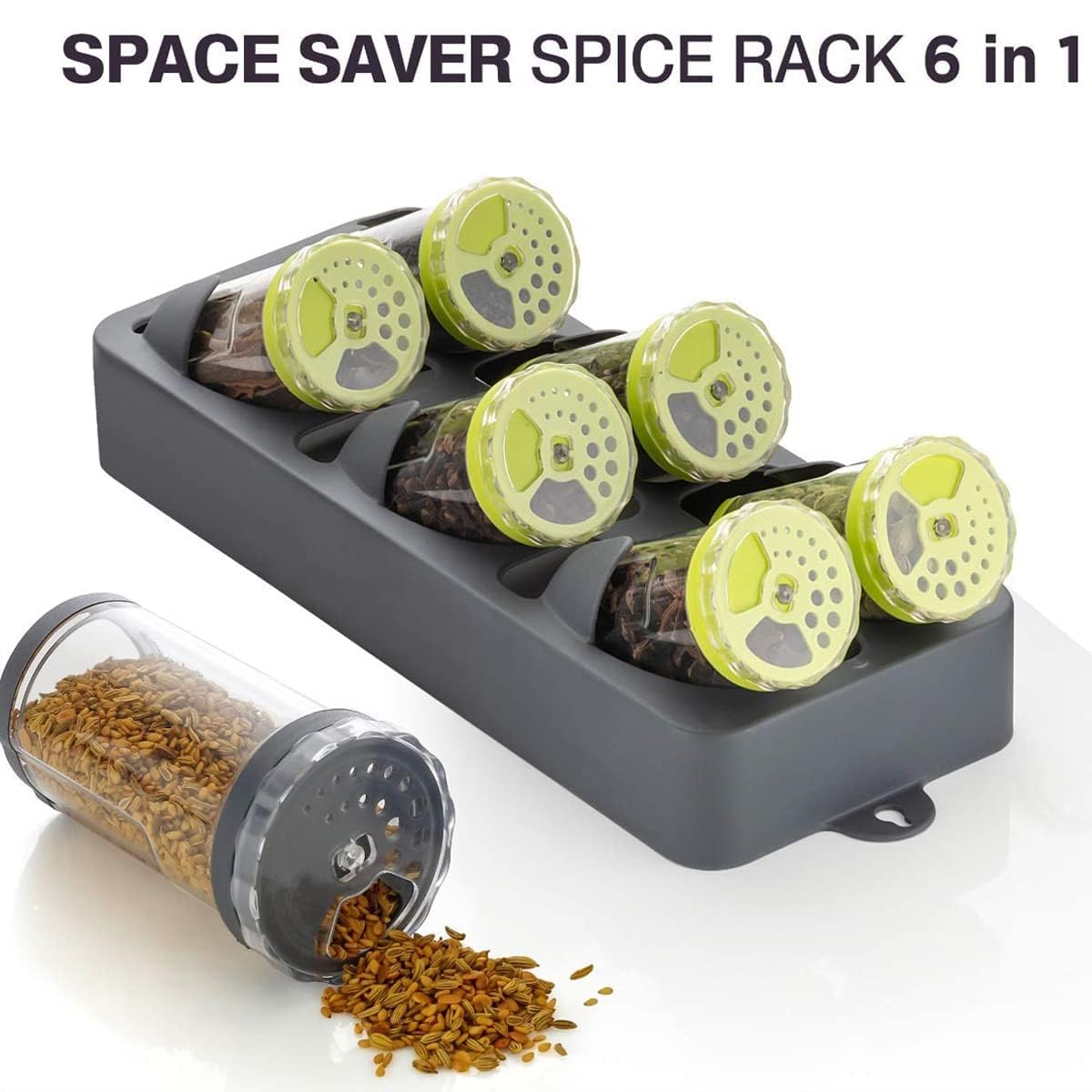 Giftock Space Saver Spice Rack 6 in 1 Non-Skid 3 Slanted Tier Hanging 6 Jars Spice Rack for Kitchen