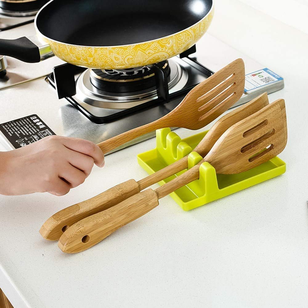Giftock 4 Slots Cooking Utensil Storage Rack Silicone Spoon Rests Mat Stand Heat Resistant Cooking Spatula Holder Tray Kitchen Gadgets,Multifunctional Kitchen Storage Rack | Piece of 1