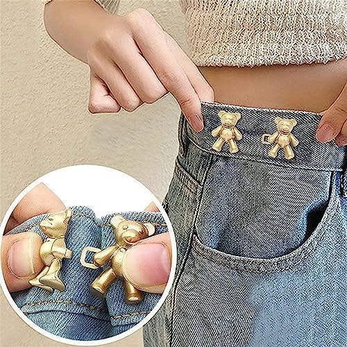 Giftock Adjustable Cute Bear Button Pins Buckle for Loose Jeans, Metal Pins Pearl Detachable Instant Button Pins, Set for Pants, Jeans, Skirts, Sleeves Tightener for Skirt Pants (Pack of 1, Silver)