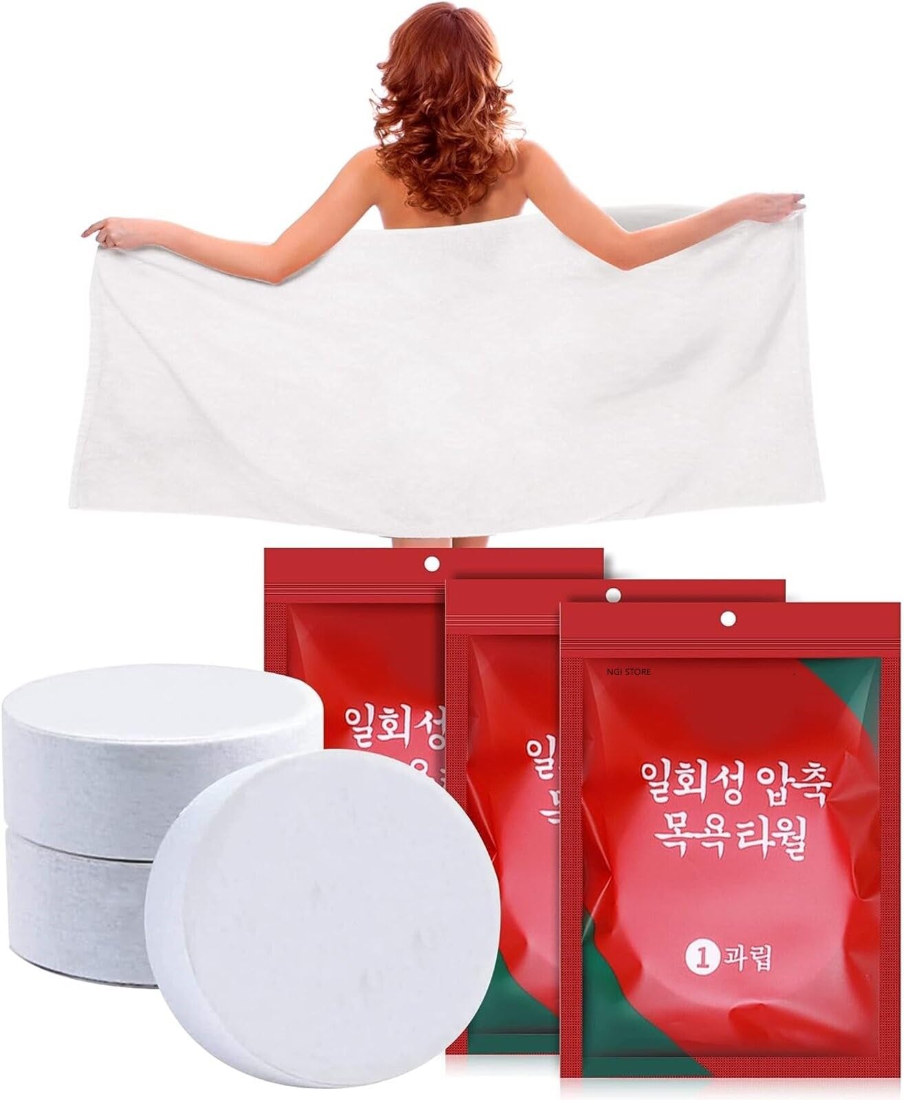 Giftock 4 Compressed Bath Towel Tablets, Pure Cotton Portable Disposable Hypoallergenic Dehydrated Expandable Compact Compressed Towels Washcloths for Camping Swimming Traveling Hiking