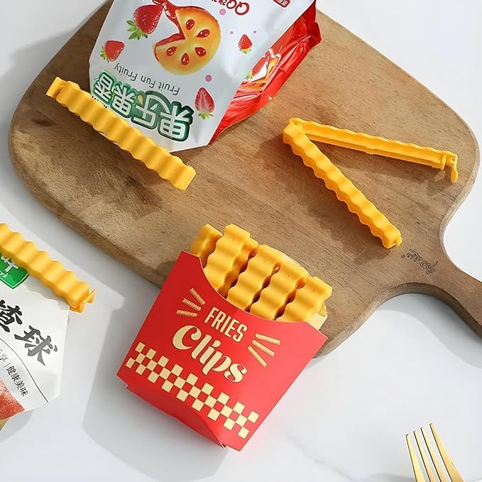 Giftock home and kitchen Creative Snack Sealing Clips Clamp French Fries Plastic Bag Sealers with Holder Fridge Magnet Small Packets Food Seal Mini Clips (12 PCS Set)