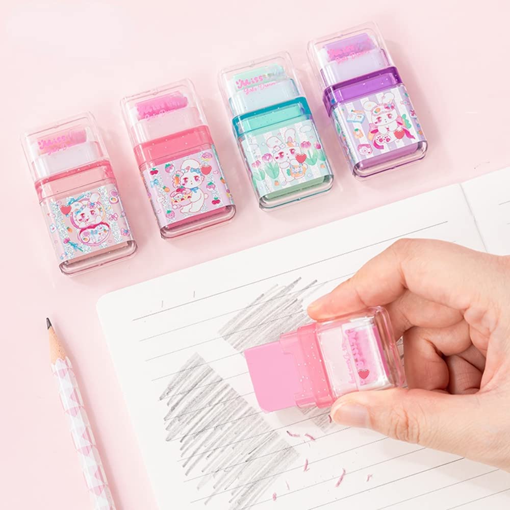 Giftock Mini Cute Pencil Eraser, Cartoon Animal Themed Roller Colorful Rectangle Eraser, Pencil Rubber Erasers for Kids, School, Office Supply, Stationery (Multicolor)
