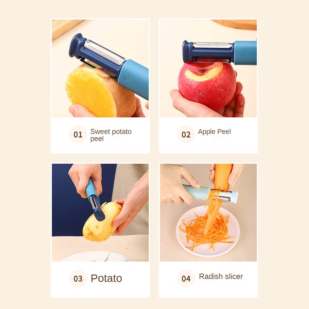Giftock 2 in 1 Vegetable Peeler Knife Sharpener Serrated Peeler Stainless Steel Veggie Fruit Potato Peeler for Hard Skinned Carrot Potatoes Cucumber Kitchen (Blue)