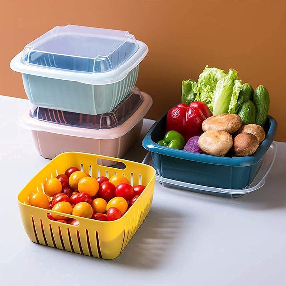 Giftock 2 in 1 Multi Function Filter Basket Bowl Set Filter Bowl Set, Double-Layer Drain Basin and Basket, Clean, Wash, Mix Fruit, Convenient for Fruit & Vegetable Washing (Pack of 2)