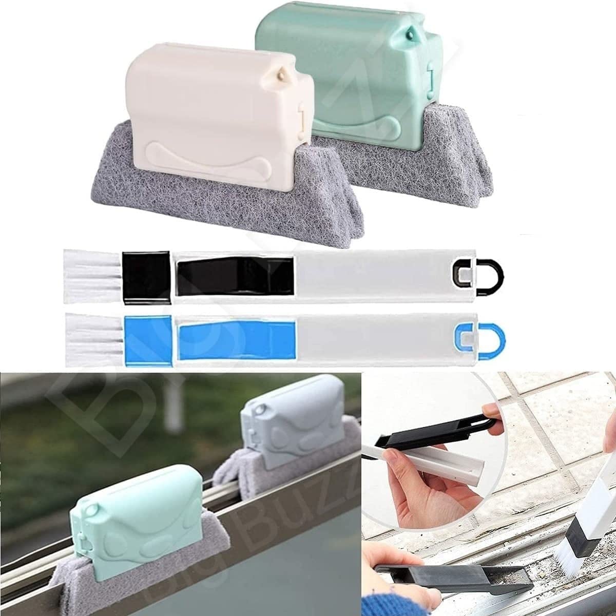 Giftock Double Combo Of Window Groove Frame Cleaning Brush& Dust Cleaning Brush For Window Slot Keyboard With Mini Dustpan Door Track Cleaning Tool For All Corners Edges Gaps( Multicolour) pack of 2