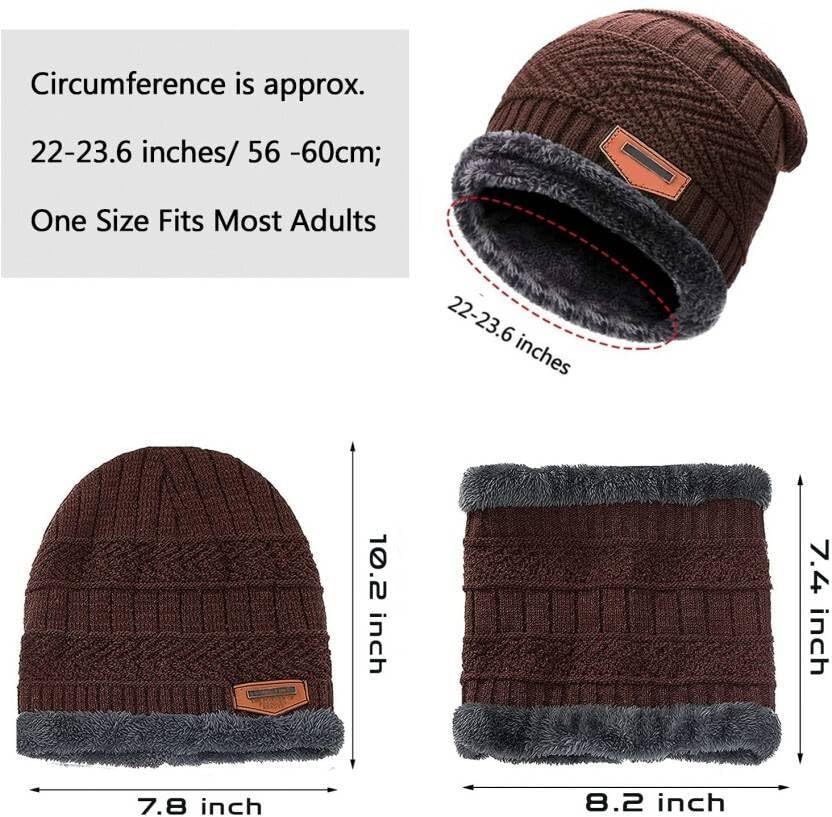 Giftock Wool Beanie Cap & Muffler for Mens & Women  Winter Cap for Men  Mens Woolen Cap with Neck Muffler  Winter Muffler for Women  Soft Woolen Muffler & Cap for Men & Women Black
