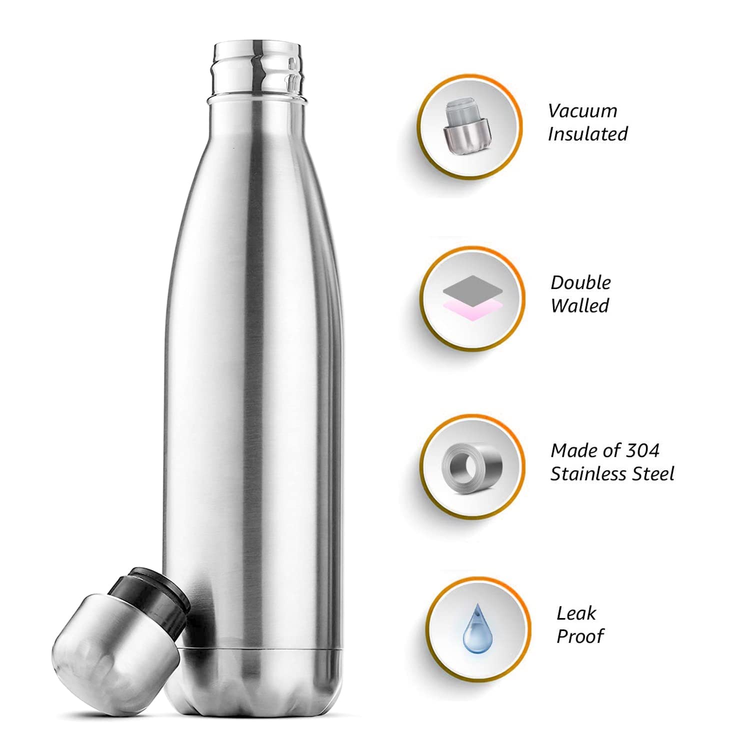 Giftock Times 750ML Stainless Steel Bottle - Stainless Steel Insulated Double Walled Flask Bottle, Thermosteel Flask hot and Cold Water Bottle Bottle for Office, Gym, School (Silver, Pack of 1)
