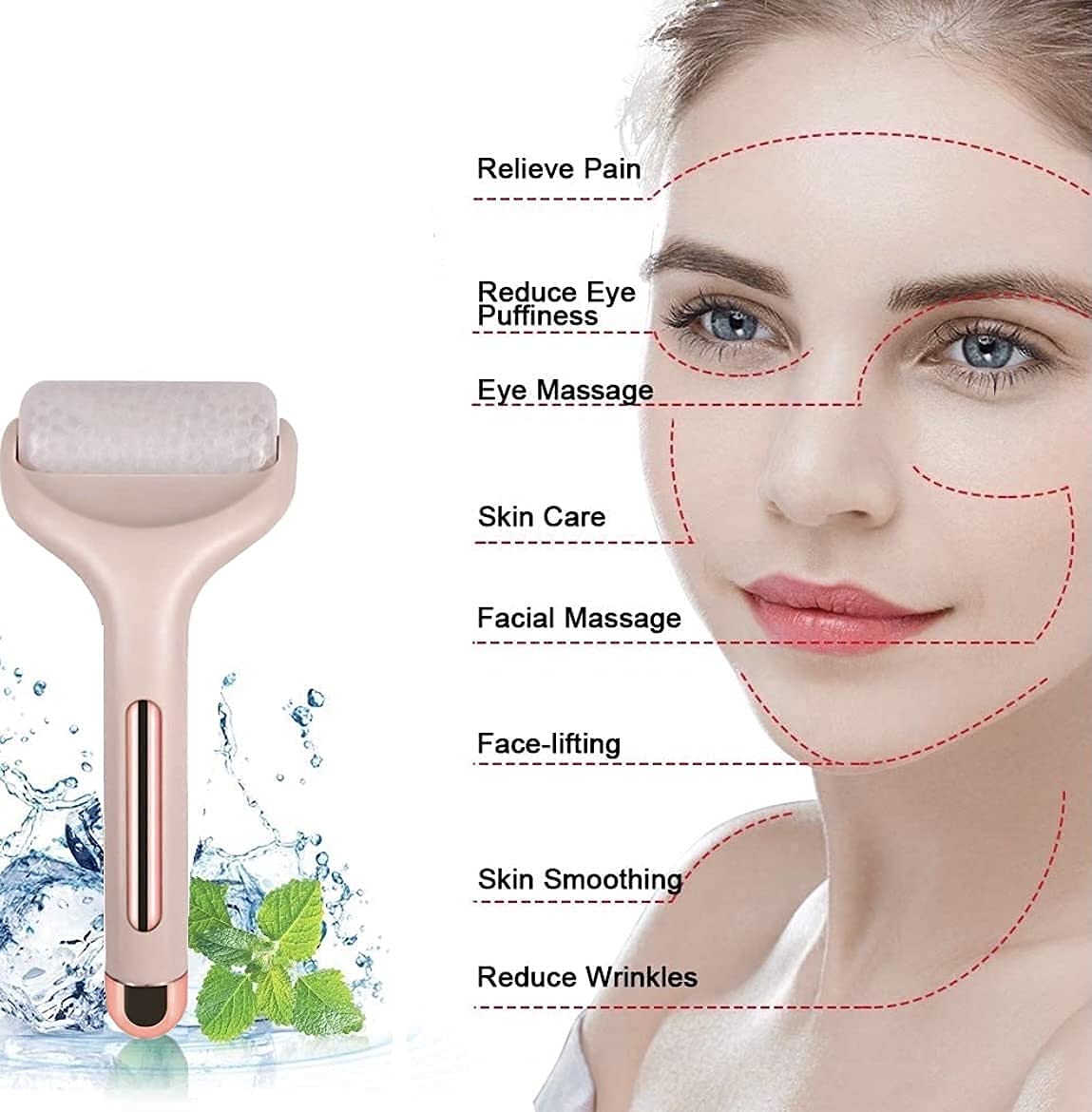Giftock Ice Roller Face Massager Facial Skin Care Tool with Cooling Gel for Face and Eyes, Puffiness and Pain Relief for Women & Men