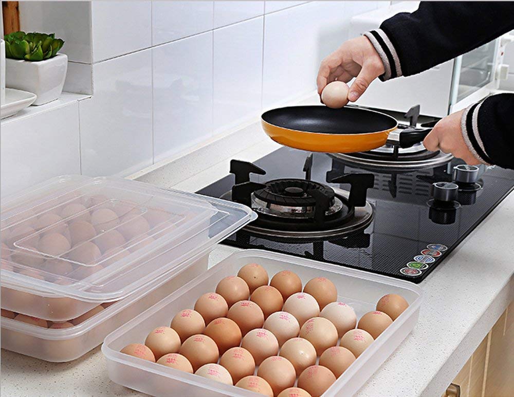 Giftock Plastic Egg Storage Box Single Layer 24 Grids with Lid Egg Basket Tray Useful for Home, Kitchen & Poultry (Multicolor) (1Pcs)