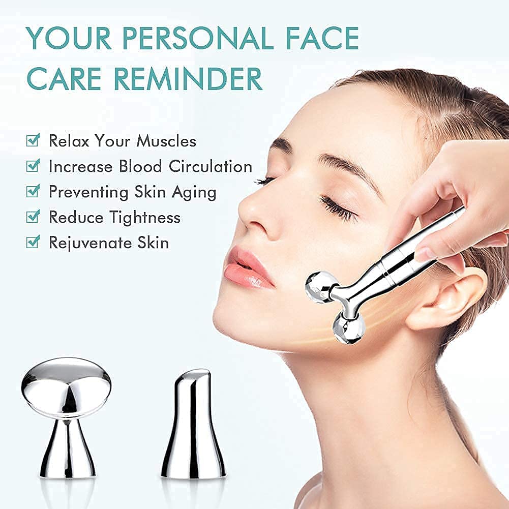 Giftock Face Roller Massager, 3-IN-1 Electric 3D Vibrating Roller Facial Massager Beauty Bar Kits Face Eye Nose Skin Care Facial Tools for Face Lift Anti-Aging Anti-Wrinkles Skin Tightening