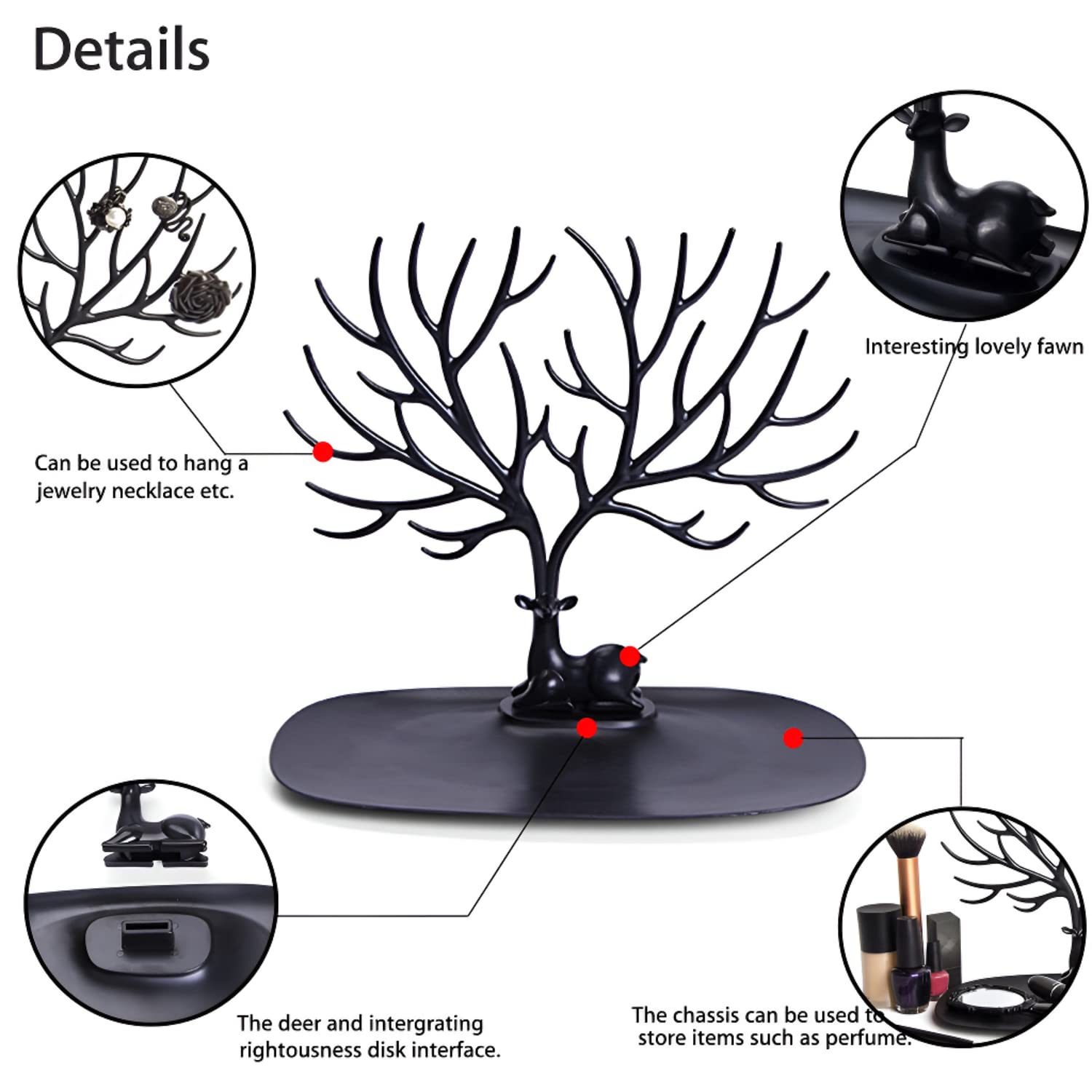 Giftock Deer/Antlers Jewelry Holder Deer Tree | Creative Sika Deer Tree Tray Display Stand Holder (Black)